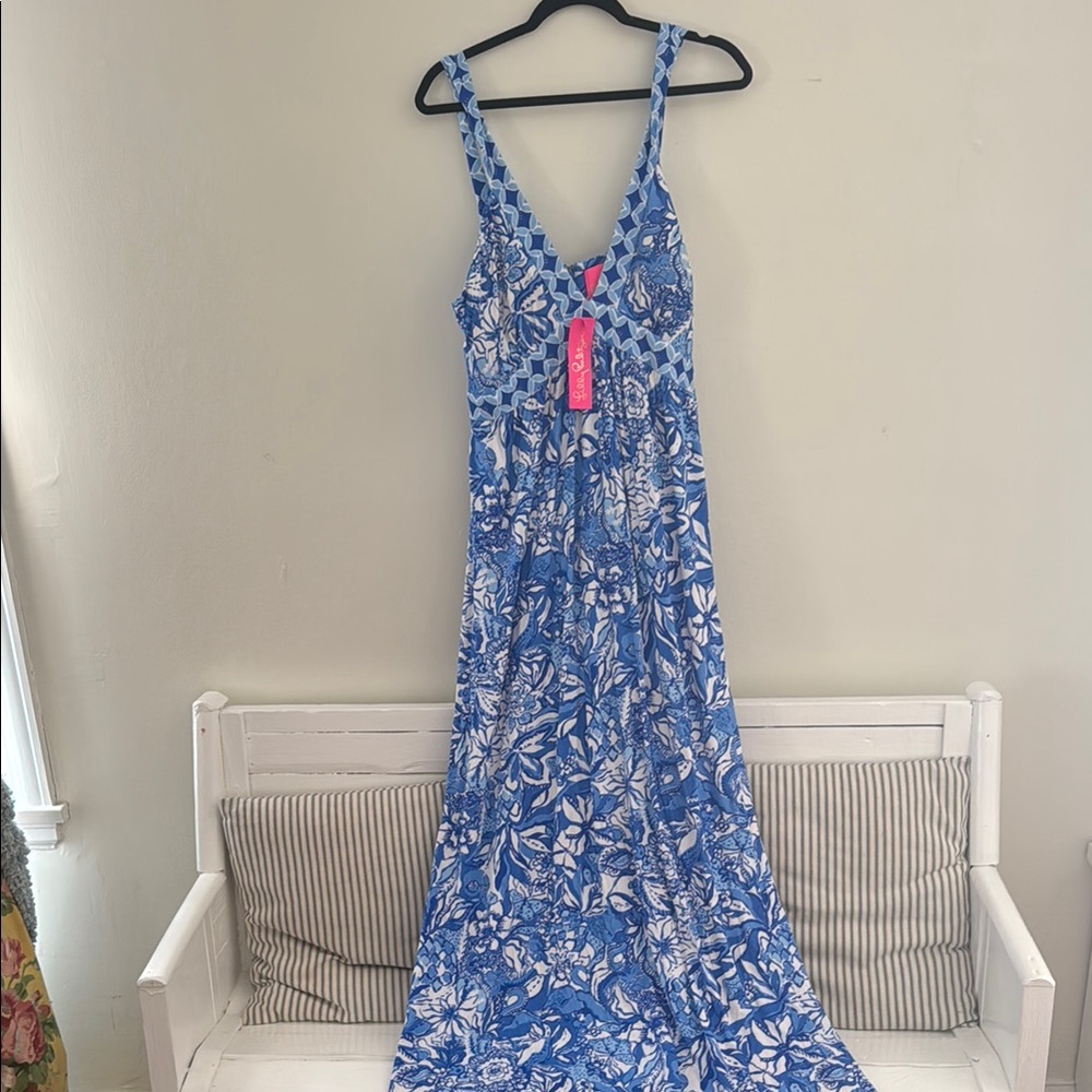 Lilly Pulitzer Blue and White Floral Maxi Dress